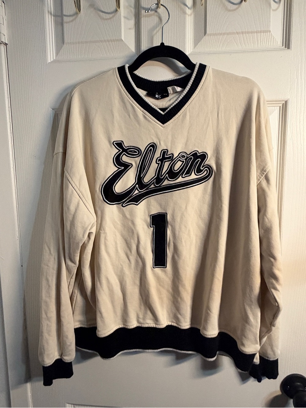 Elton John Cotton On Varsity Sweatshirt M Cream Black #1 Oversized